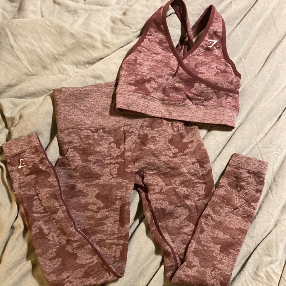 Gymshark maroon  Camo Leggings and bra set